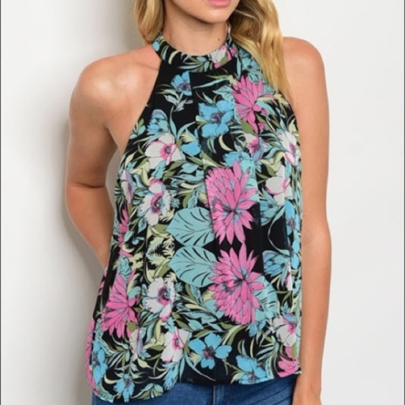 DONATED Fun & Flirty Black Floral halter - Picture 2 of 6